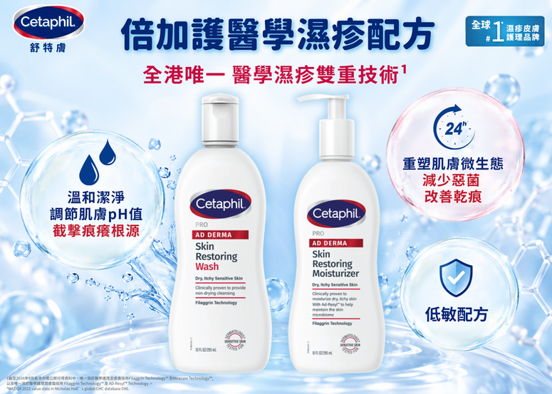 【免費試用活動】Cetaphil濕疹肌護理新對策，從潔膚到潤膚，折斷反覆乾癢循環